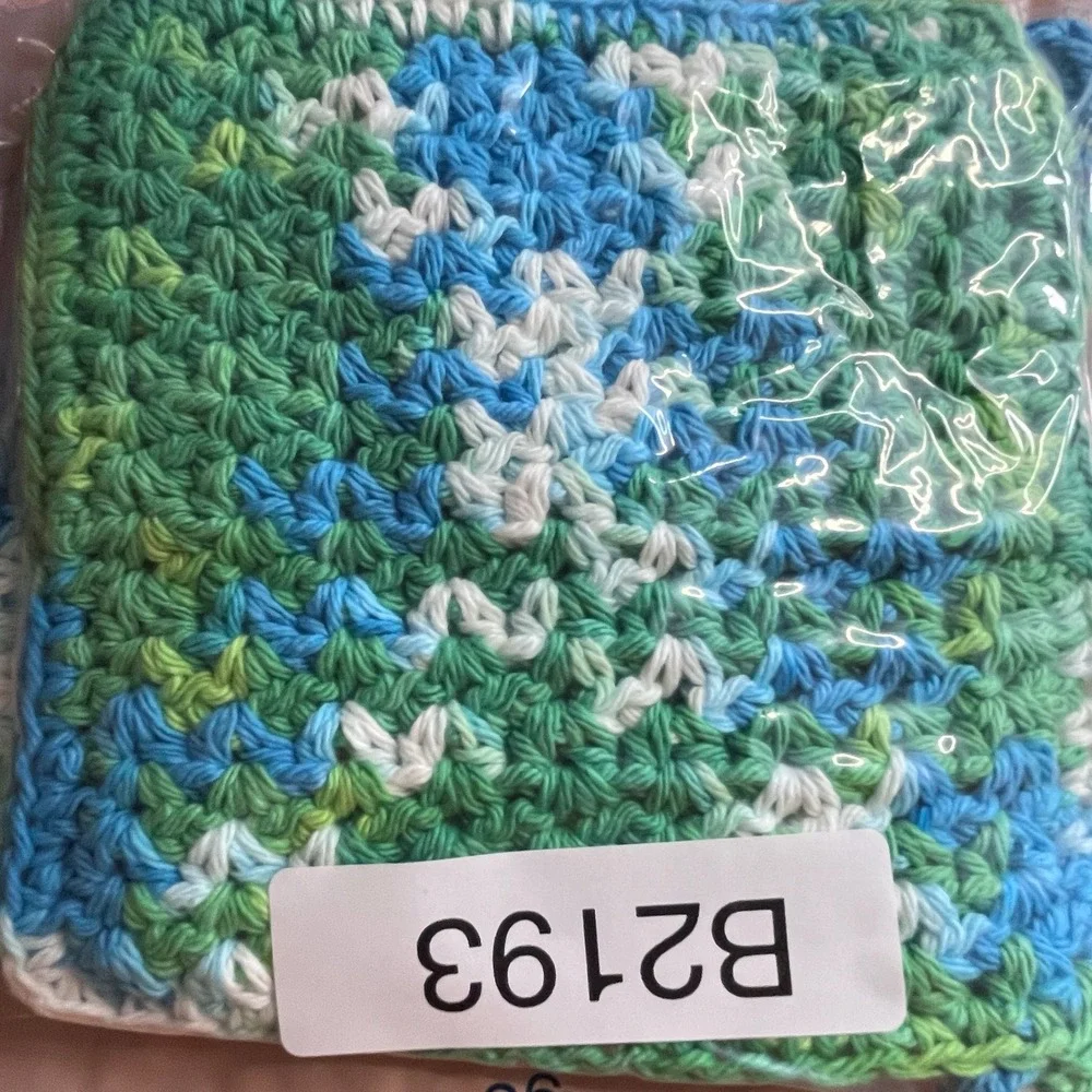 Handmade Dishcloth Cotton Variegated Blue‎ Green 6.5in Cottagecore 3pc Set